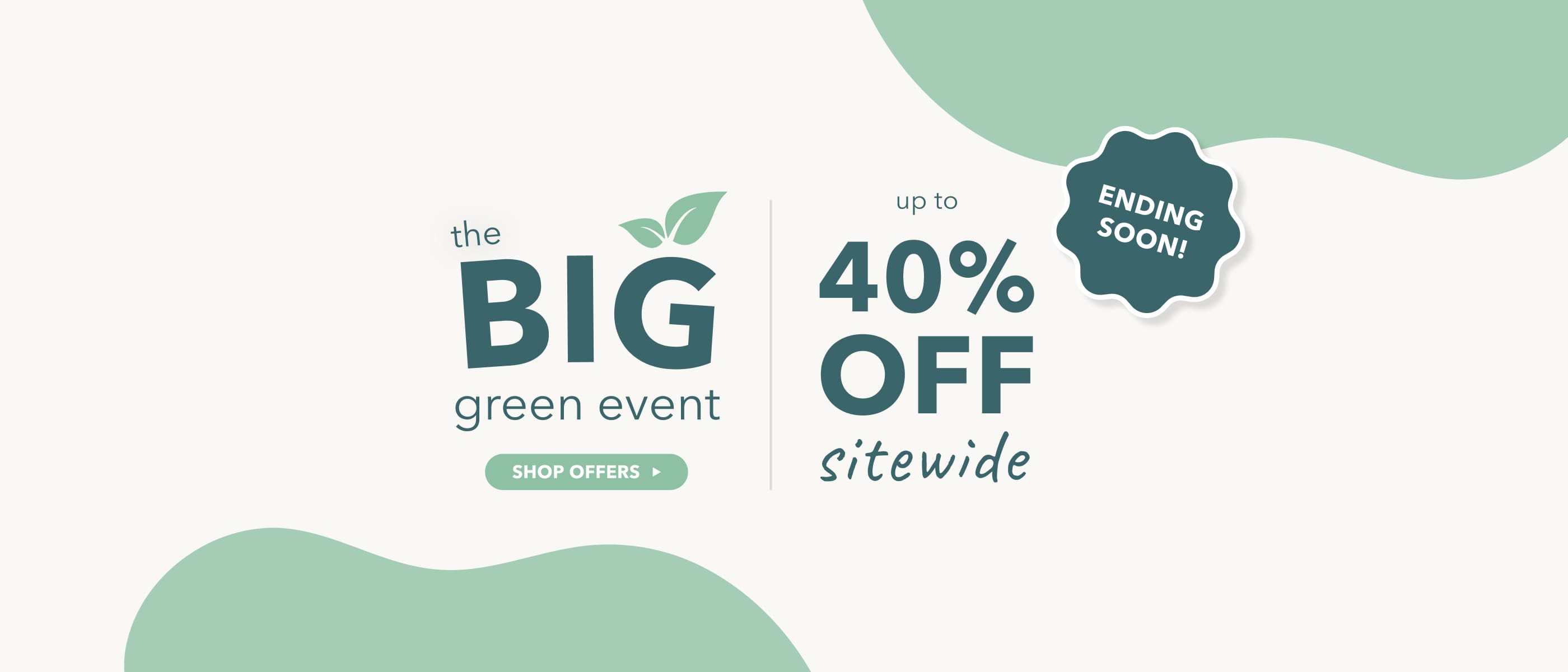 Promotional banner for 'The Big Green Event' with 40% off sitewide offer.