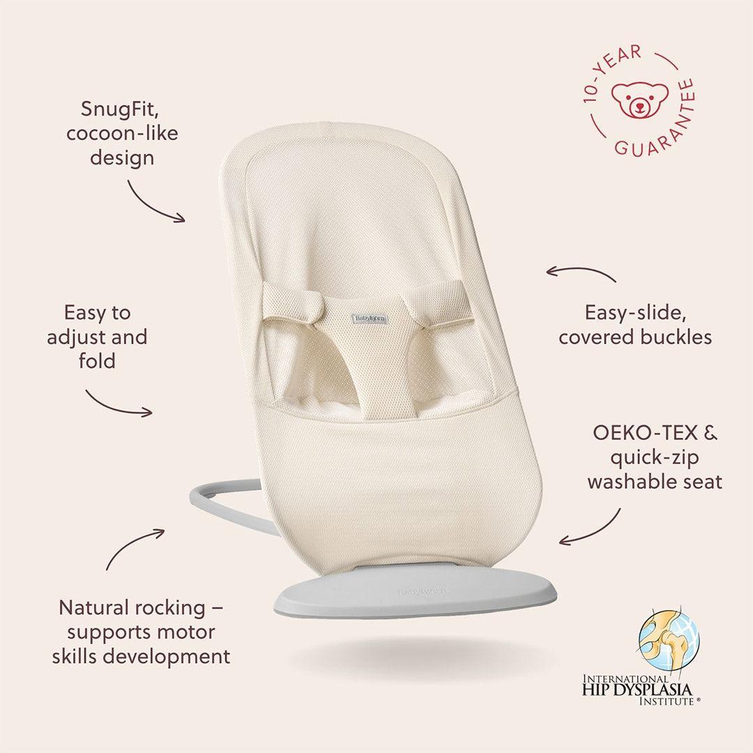 BabyBjörn Begin Baby Bouncer Airy Mesh - Cream-Baby Bouncers-Without Toy Bar- | Natural Baby Shower