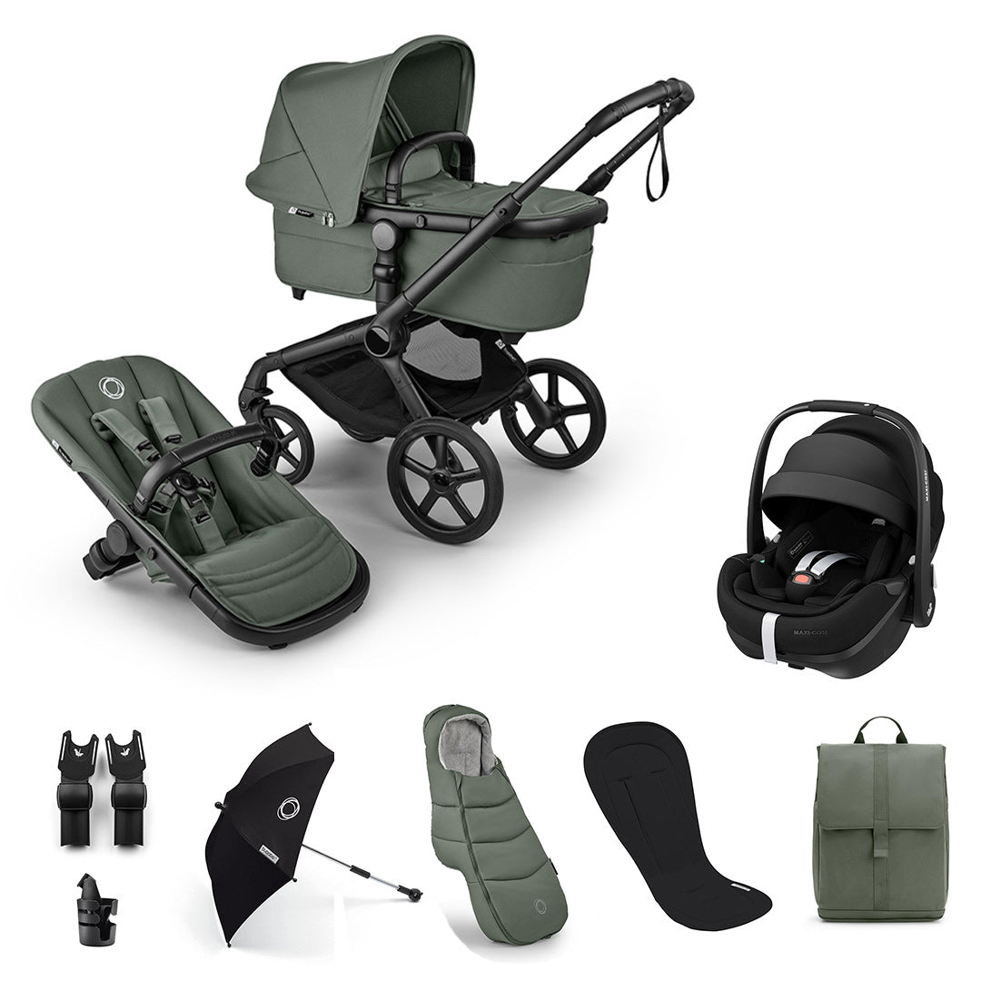 Bugaboo Fox 5 Renew Ultimate + Pebble Pro 2 Travel System-Travel Systems-Forest Green-No Base | Natural Baby Shower