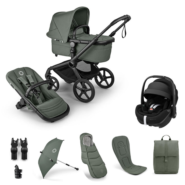 Bugaboo Fox 5 Renew Ultimate + Pebble Pro 2 Travel System-Travel Systems-Forest Green-No Base | Natural Baby Shower