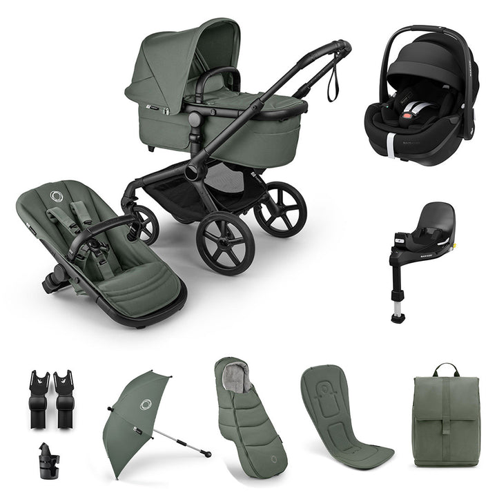 Bugaboo Fox 5 Renew Ultimate + Pebble Pro 2 Travel System-Travel Systems-Forest Green-With Base | Natural Baby Shower
