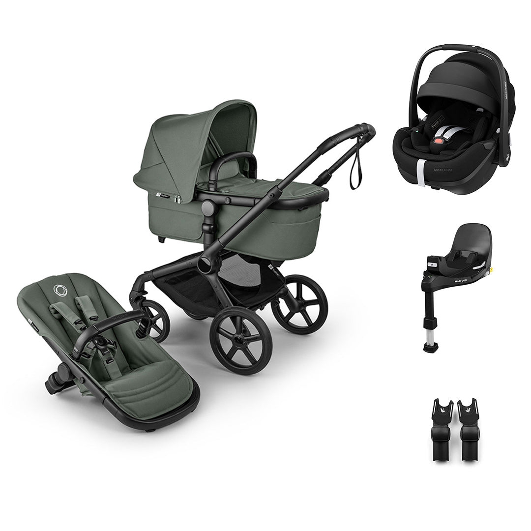 Bugaboo Fox 5 Renew + Pebble Pro 2 Travel System-Travel Systems-Forest Green-With Base | Natural Baby Shower
