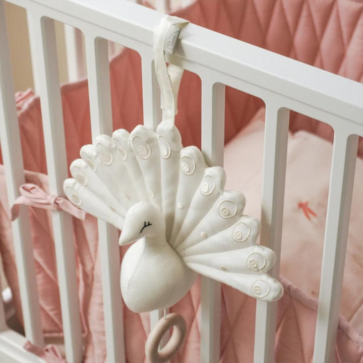 Cam Cam Copenhagen Peacock Music Mobile with Loop - Creme White-Baby Mobiles- | Natural Baby Shower