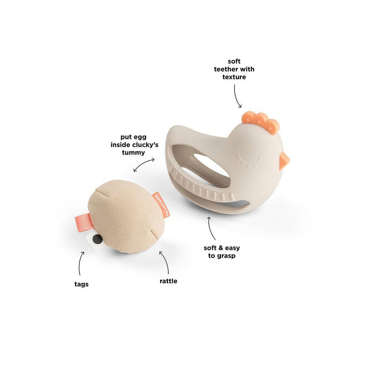 Done by Deer Grip and Teether Toy with Rattle Clucky - Beige-Teethers-Beige- | Natural Baby Shower