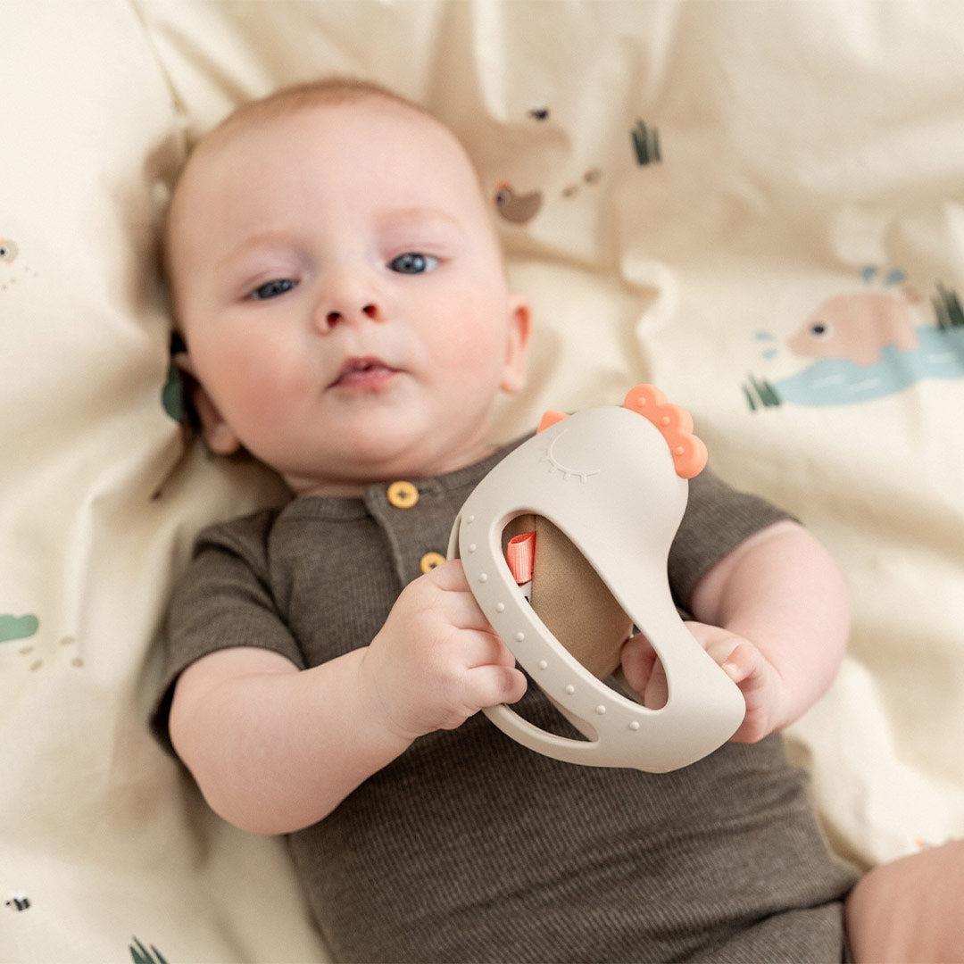 Done by Deer Grip and Teether Toy with Rattle Clucky - Beige-Teethers-Beige- | Natural Baby Shower