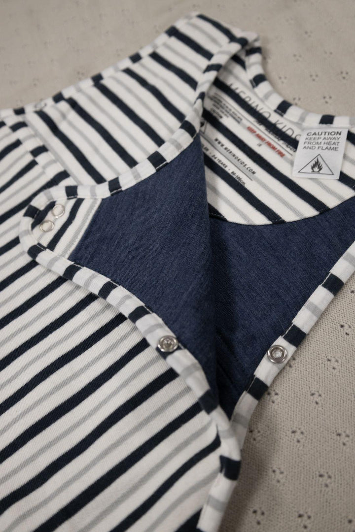 Merino Kids Go Go Sleeping Bag - Duvet Weight - Dark Slate Stripe-Sleeping Bags-Dark Slate-2-4y | Natural Baby Shower