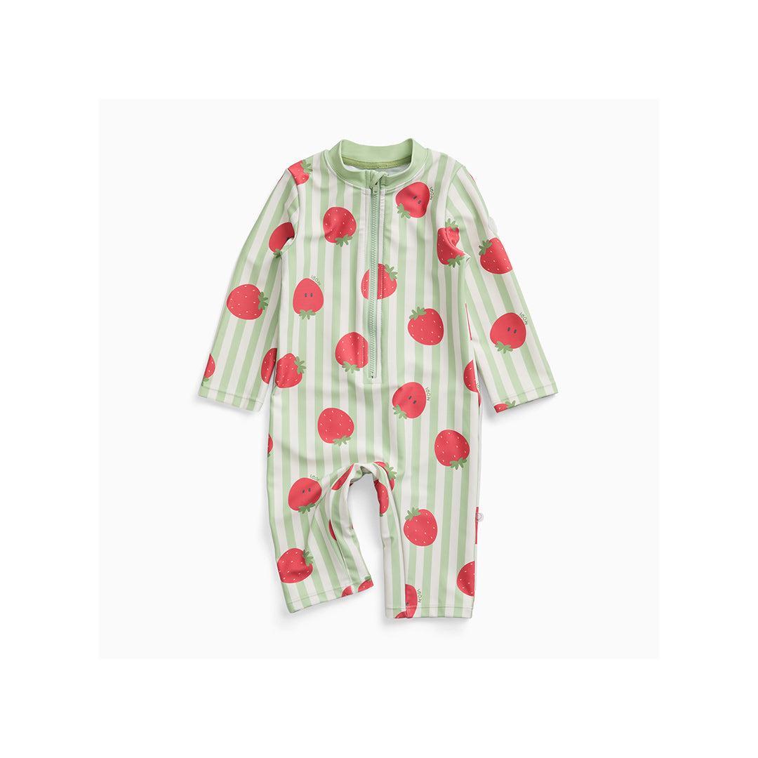 MORI Stripe Sun Safe Suit - Strawberry & Green Stripe-Swimsuits-Strawberry & Green Stripe-0-3m | Natural Baby Shower