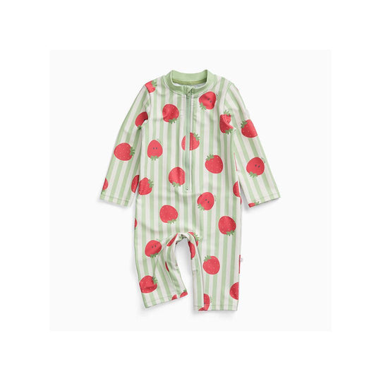 MORI Stripe Sun Safe Suit - Strawberry & Green Stripe-Swimsuits-Strawberry & Green Stripe-0-3m | Natural Baby Shower