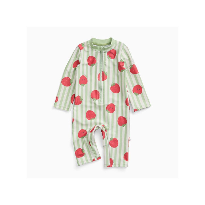 MORI Stripe Sun Safe Suit - Strawberry & Green Stripe-Swimsuits-Strawberry & Green Stripe-0-3m | Natural Baby Shower