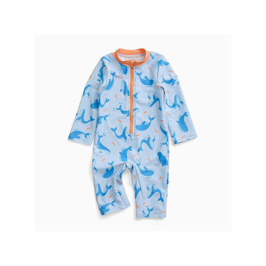 MORI Sun Safe Suit - Blue Whale Print-Swimsuits-Blue Whale Print-0-3m | Natural Baby Shower