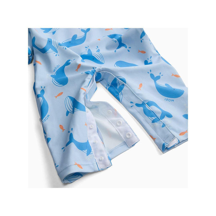MORI Sun Safe Suit - Blue Whale Print-Swimsuits-Blue Whale Print-0-3m | Natural Baby Shower