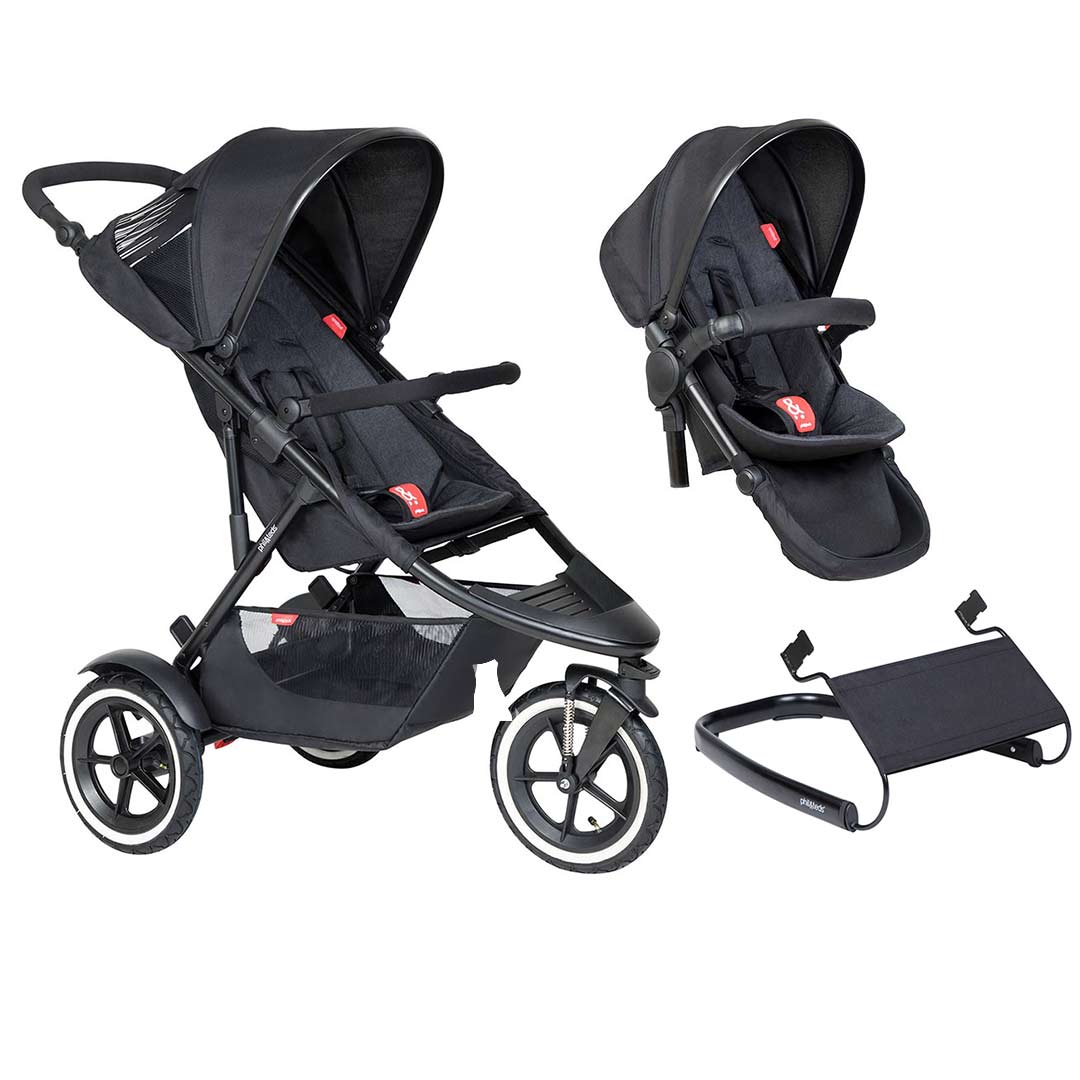 Phil & Teds Sport Pushchair + Double Kit - Black-Stroller Bundles-Black-Lazy Ted | Natural Baby Shower