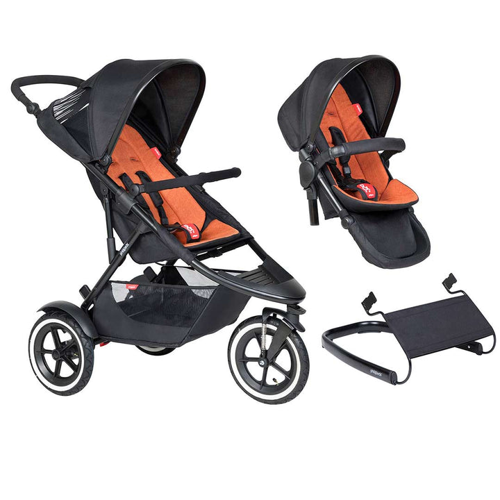 Phil & Teds Sport Pushchair + Double Kit - Rust-Stroller Bundles-Rust-Lazy Ted | Natural Baby Shower