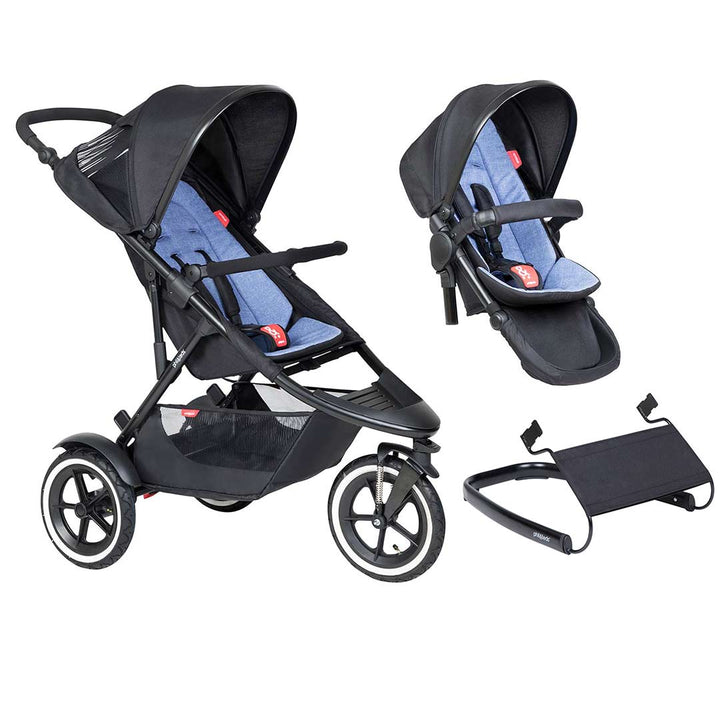 Phil & Teds Sport Pushchair + Double Kit - Sky-Stroller Bundles-Sky-Lazy Ted | Natural Baby Shower