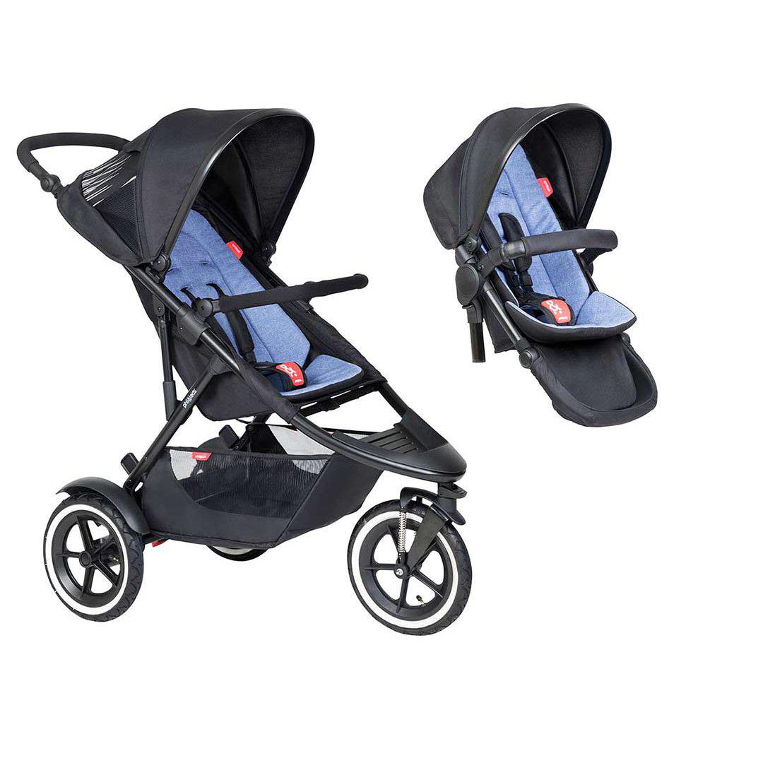 Phil & Teds Sport Pushchair + Double Kit - Sky-Stroller Bundles-Sky-No Lazy Ted | Natural Baby Shower