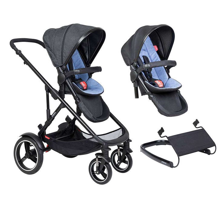 Phil & Teds Voyager Pushchair + Double Kit - Sky-Stroller Bundles-Sky-Lazy Ted | Natural Baby Shower