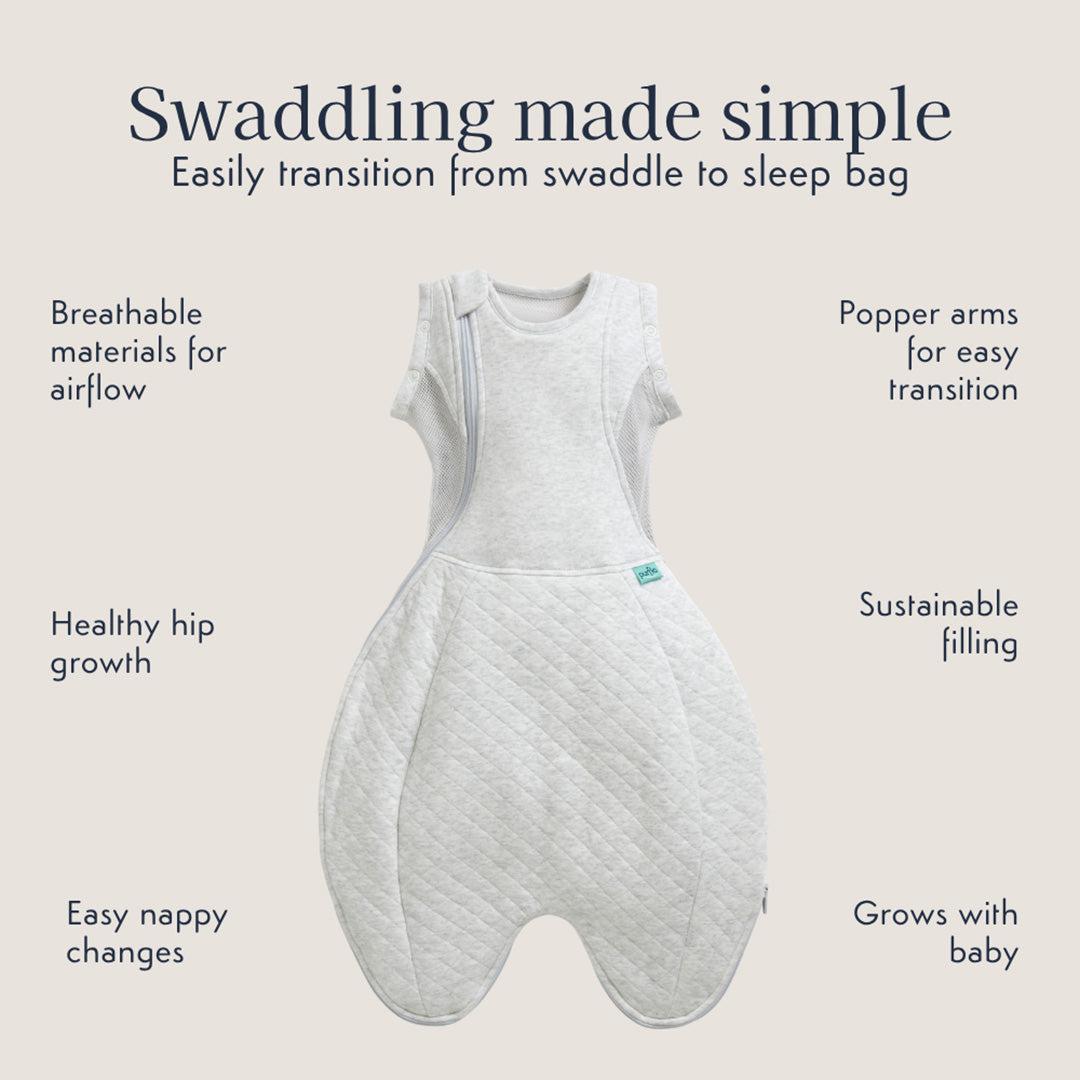 Purflo Swaddle To Sleep Bag - Minimal Grey - TOG 2.5-Sleepsack Swaddles- | Natural Baby Shower