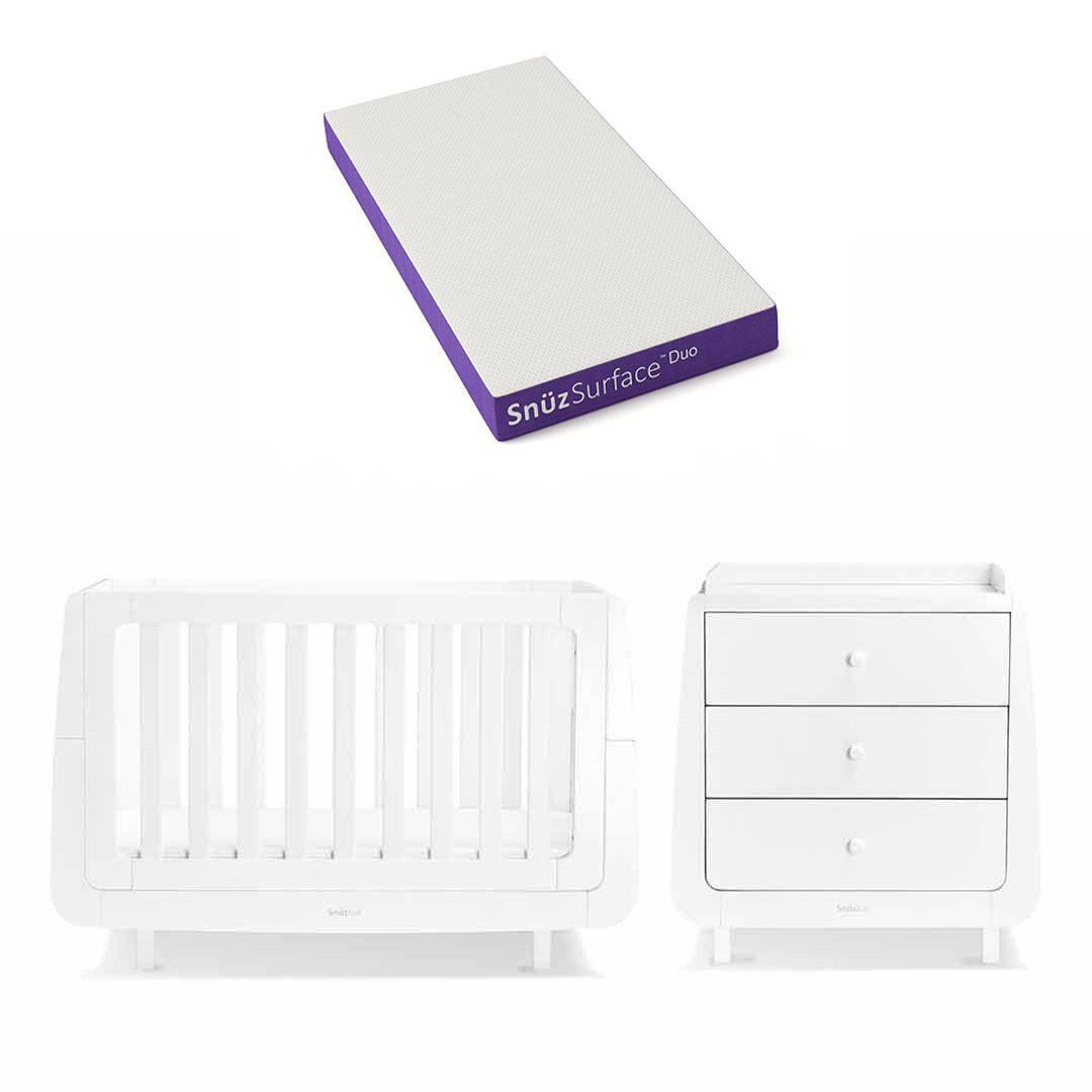 SnuzKot Mode 2 Piece Nursery Furniture Set - White-Nursery Sets-White-Snuz Surface Duo Dual-Sided Cot Mattress | Natural Baby Shower