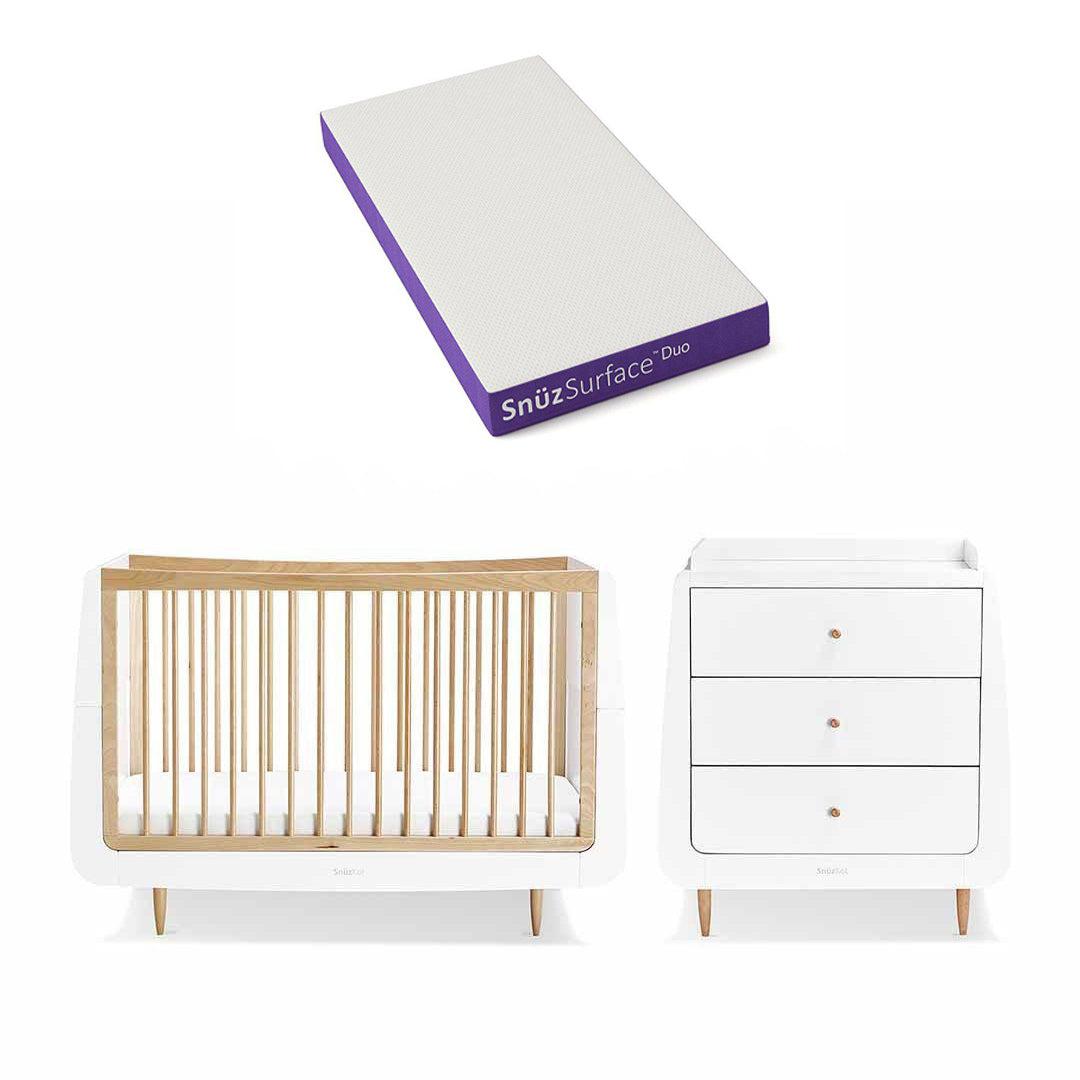 SnuzKot Skandi 2 Piece Nursery Furniture Set - Natural-Nursery Sets-Natural-Snuz Surface Duo Dual-Sided Cot Mattress | Natural Baby Shower