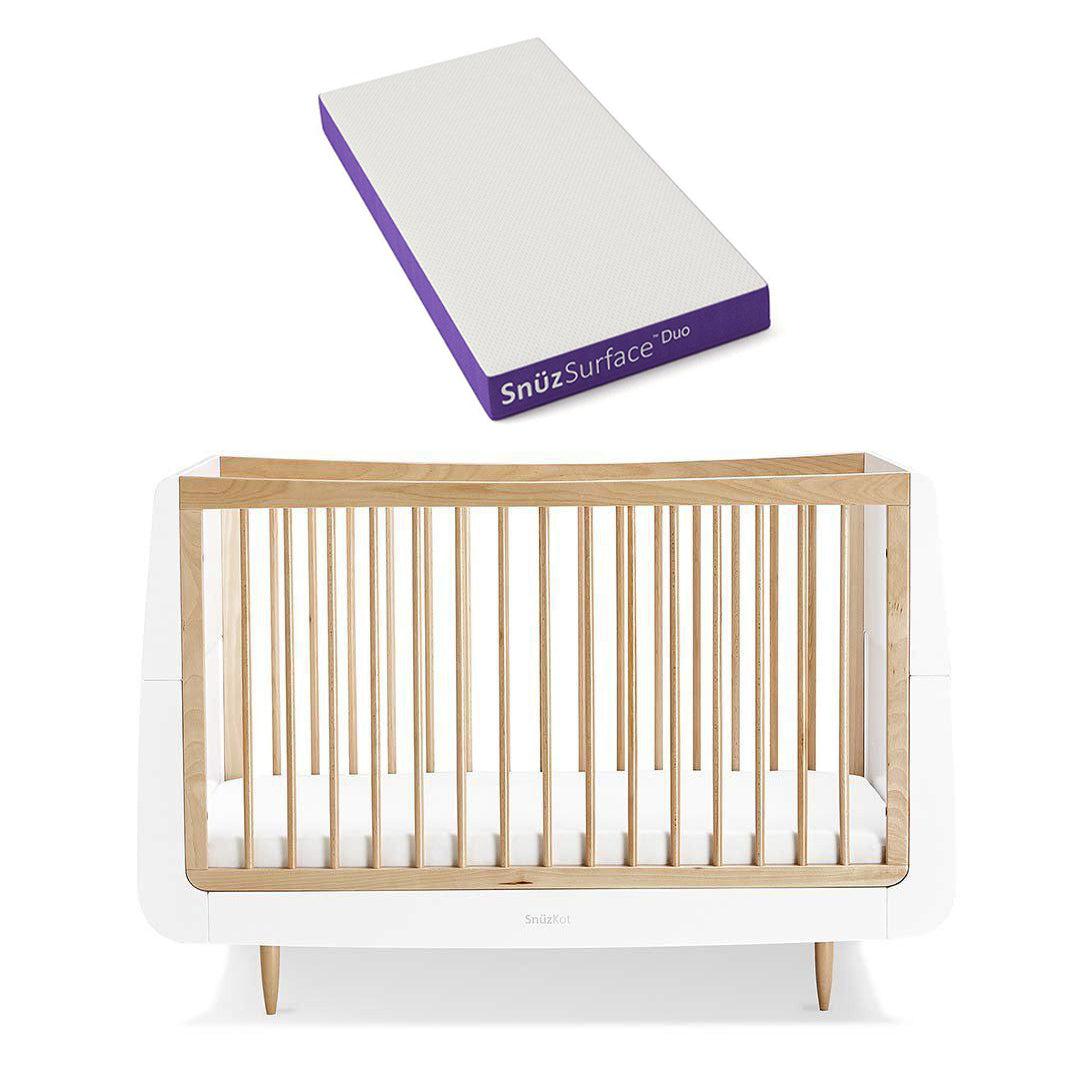 SnuzKot Skandi Cot Bed - Natural-Cot Beds-Natural-Snuz Surface Duo Dual-Sided Cot Mattress | Natural Baby Shower