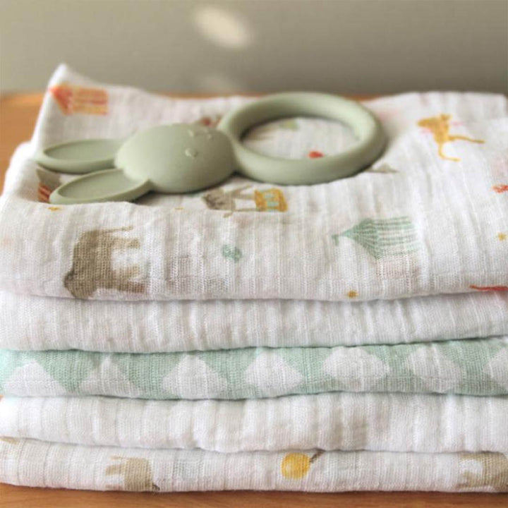 aden + anais Essentials Cotton Muslin Squares 5 Pack - Elephant Circus-Muslin Squares-Elephant Circus-One Size | Natural Baby Shower