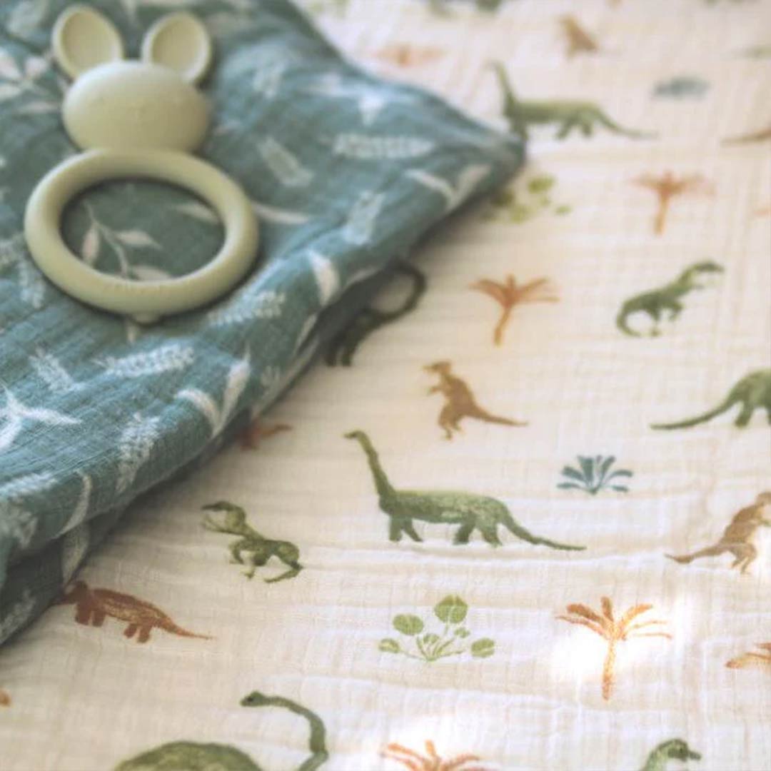 aden + anais Essentials Cotton Muslin Swaddle Blankets 2pk - Dino Jungle-Blankets-Dino Jungle-One Size | Natural Baby Shower