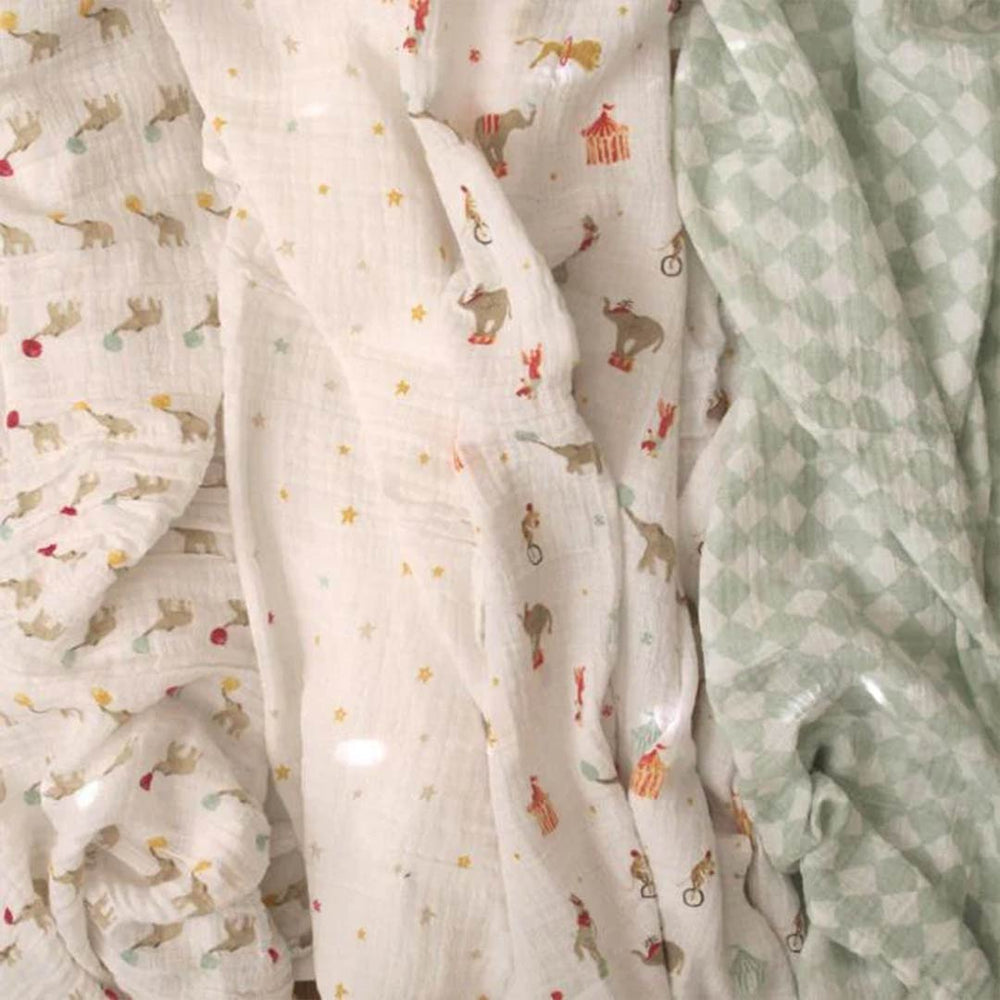 aden + anais Essentials Cotton Muslin Swaddle Blankets 2pk - Elephant Circus-Blankets-Elephant Circus-One Size | Natural Baby Shower