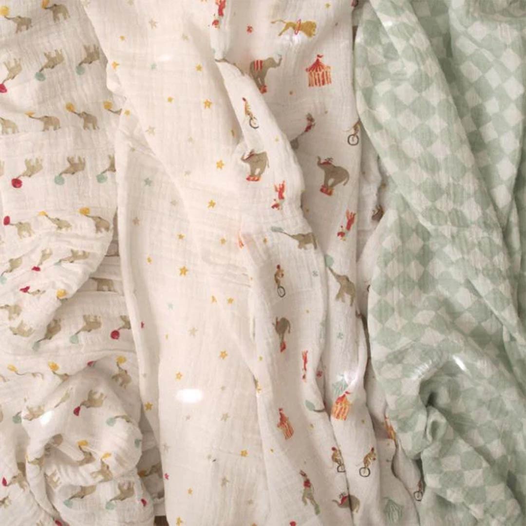 aden + anais Essentials Cotton Muslin Swaddle Blankets 2pk - Elephant Circus-Blankets-Elephant Circus-One Size | Natural Baby Shower