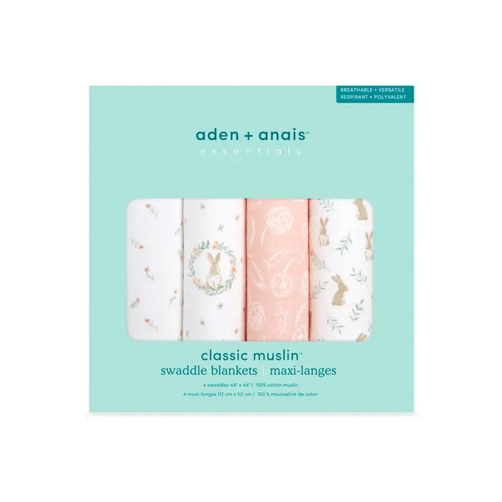 aden + anais Essentials Cotton Muslin Swaddles - 4 Pack - Blushing Bunnies