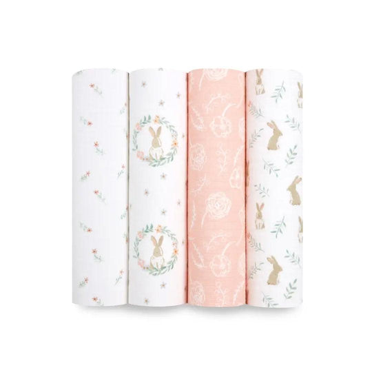 aden + anais Essentials Cotton Muslin Swaddles - 4 Pack - Blushing Bunnies-Muslin Wraps-Blushing Bunnies- | Natural Baby Shower