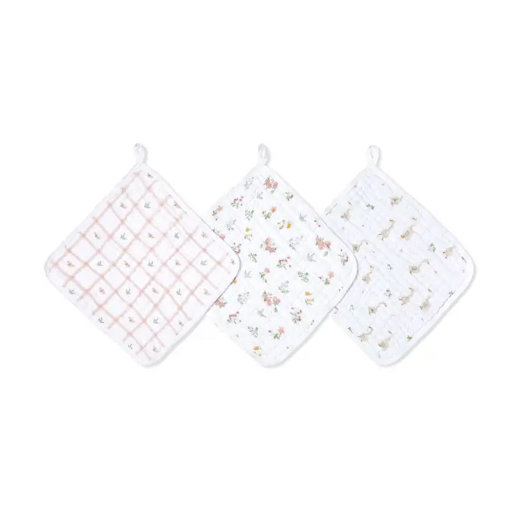 aden + anais Essentials Cotton Muslin Washcloths Set - 3 Pack - Country Floral