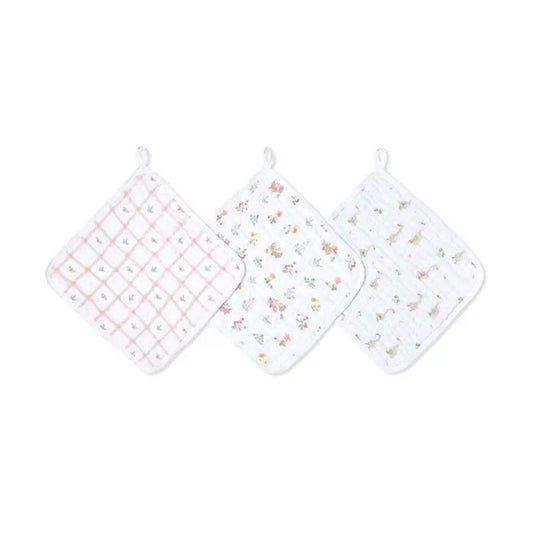 aden + anais Essentials Cotton Muslin Washcloths Set - 3 Pack - Country Floral-Washcloths-Country Floral- | Natural Baby Shower