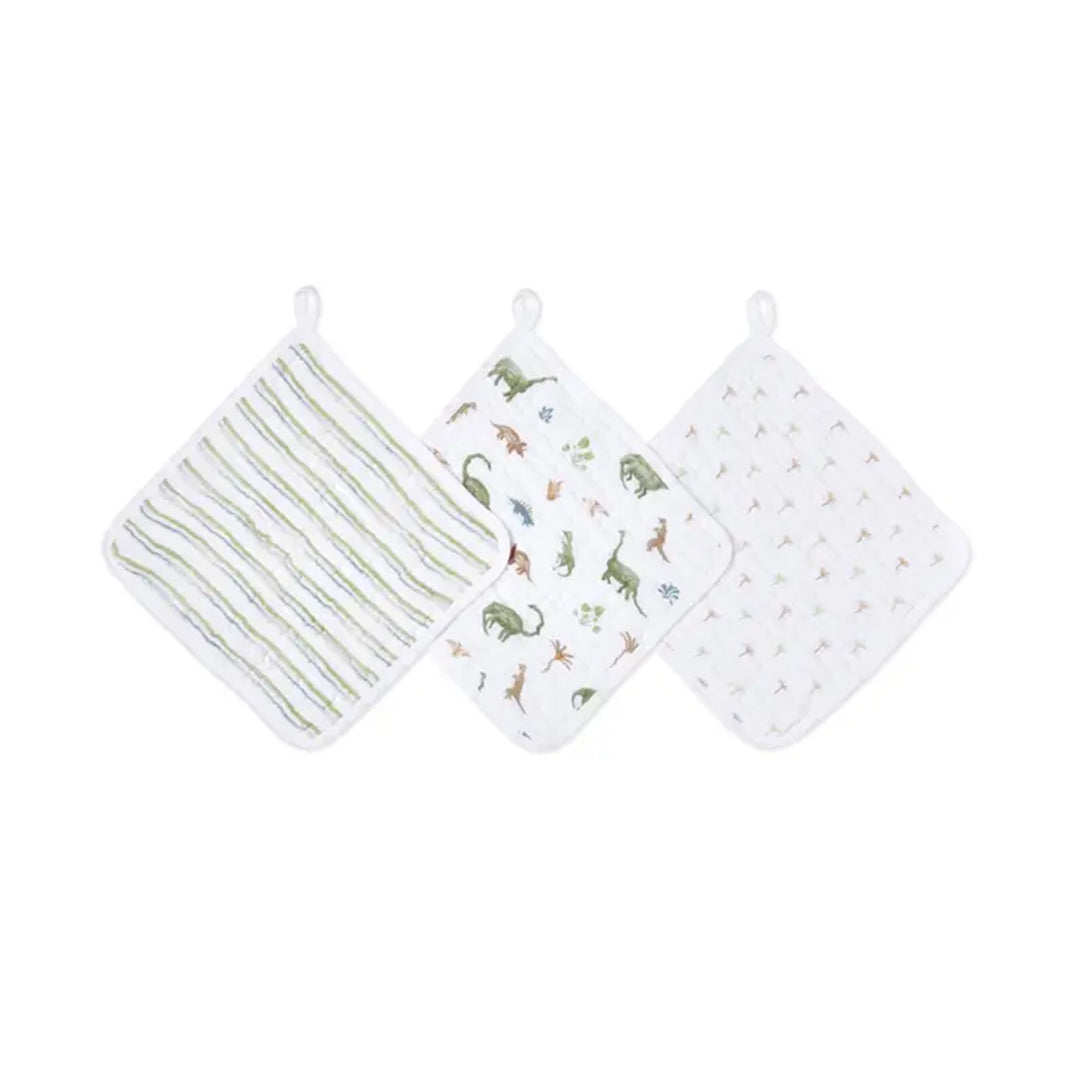 aden + anais Essentials Cotton Muslin Washcloths Set - 3 Pack - Dino Jungle