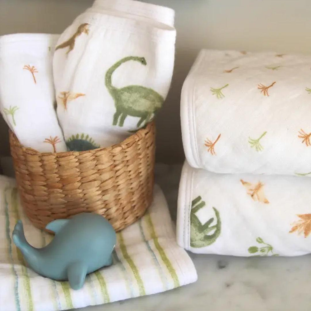 aden + anais Essentials Cotton Muslin Washcloths Set - 3 Pack - Dino Jungle-Washcloths-Dino Jungle- | Natural Baby Shower