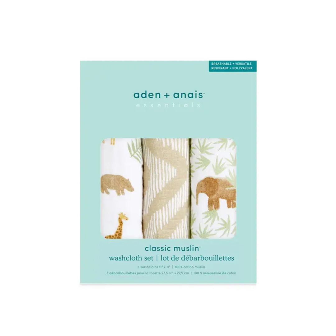 aden + anais Essentials Cotton Muslin Washcloths Set - 3 Pack - Tanzania