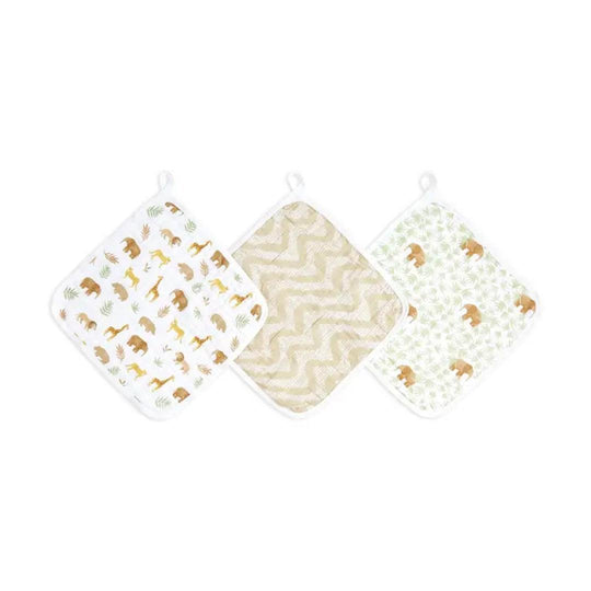 aden + anais Essentials Cotton Muslin Washcloths Set - 3 Pack - Tanzania-Washcloths-Tanzania- | Natural Baby Shower