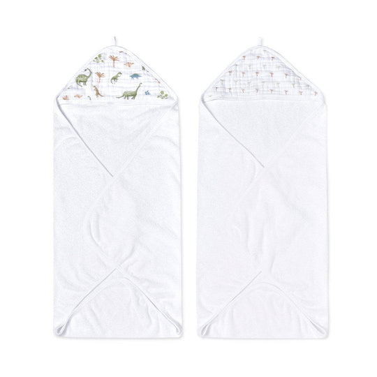 aden + anais Essentials Hooded Towel - 2 Pack - Dino Jungle-Bath Towels-Dino Jungle- | Natural Baby Shower
