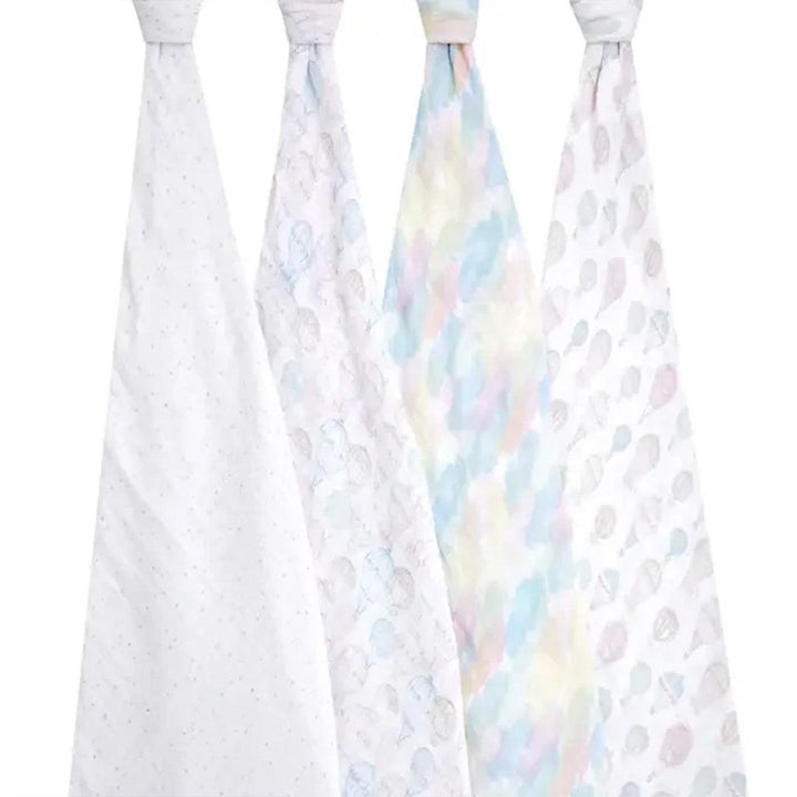 aden + anais Large Organic Cotton Muslin Swaddles 4pk - Above The Clouds-Swaddling Wraps-Above The Clouds-One Size | Natural Baby Shower