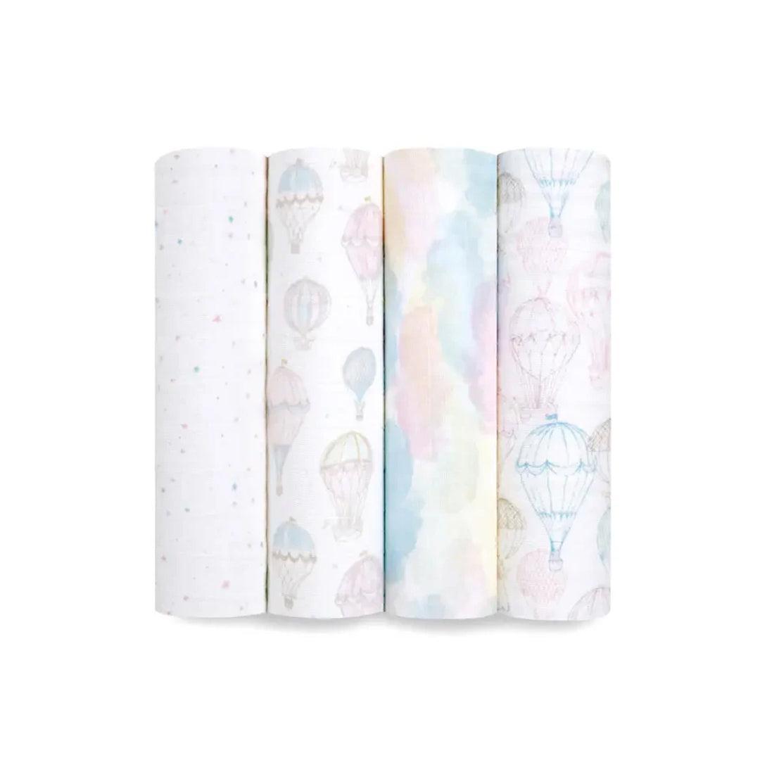 aden + anais Large Organic Cotton Muslin Swaddles 4pk - Above The Clouds-Swaddling Wraps-Above The Clouds-One Size | Natural Baby Shower