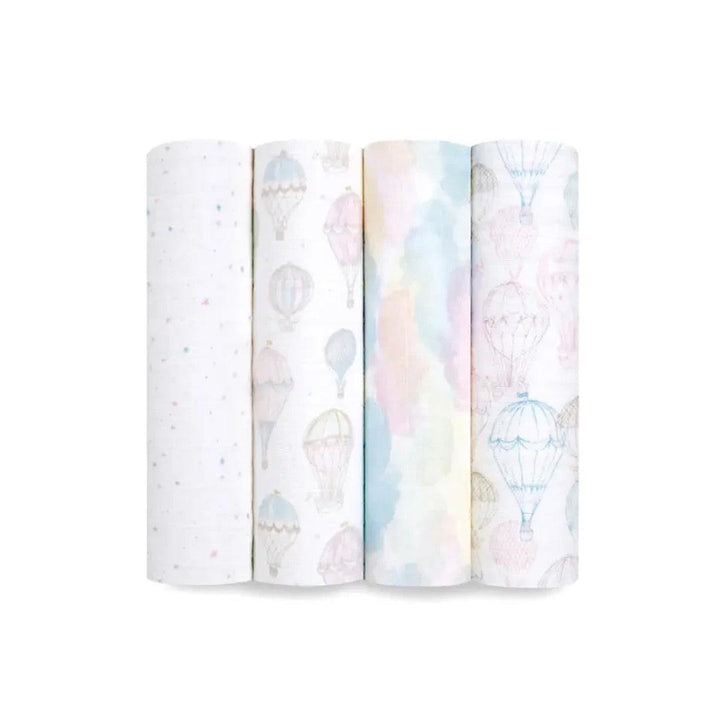aden + anais Large Organic Cotton Muslin Swaddles 4pk - Above The Clouds-Swaddling Wraps-Above The Clouds-One Size | Natural Baby Shower