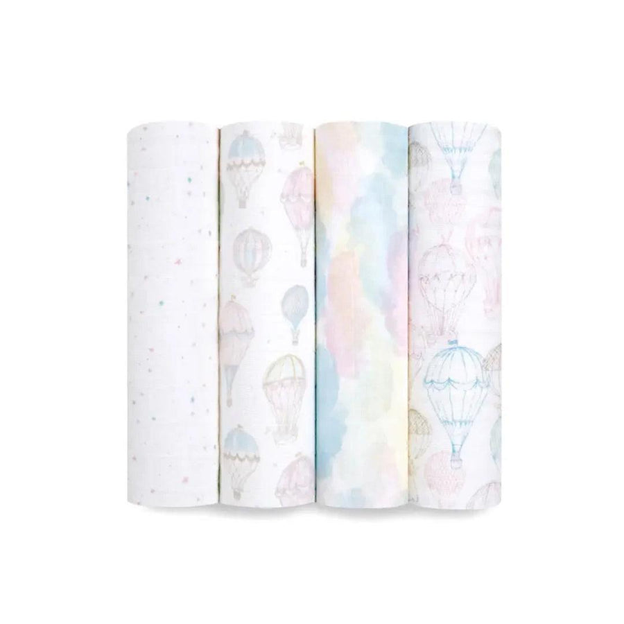 aden + anais Large Organic Cotton Muslin Swaddles 4pk - Above The Clouds-Swaddling Wraps-Above The Clouds-One Size | Natural Baby Shower
