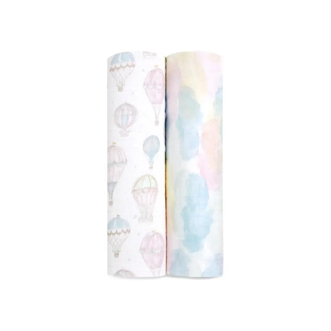 aden + anais Large Organic Cotton Muslin Swaddles 2pk - Above The Clouds-Swaddling Wraps-Above The Clouds-One Size | Natural Baby Shower