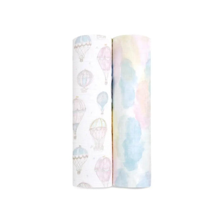 aden + anais Large Organic Cotton Muslin Swaddles 2pk - Above The Clouds-Swaddling Wraps-Above The Clouds-One Size | Natural Baby Shower