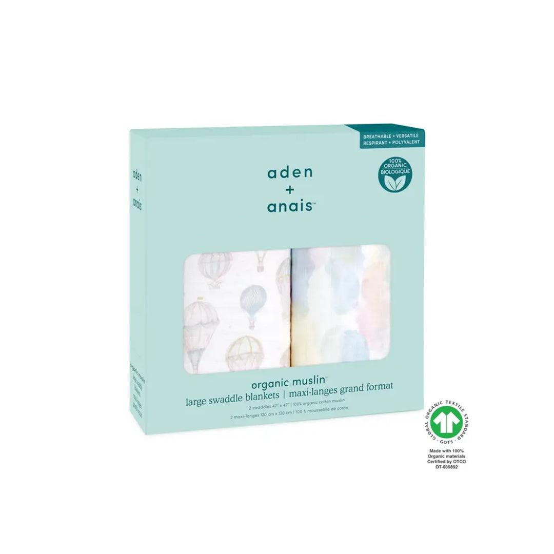 aden + anais Large Organic Cotton Muslin Swaddles 2pk - Above The Clouds-Swaddling Wraps-Above The Clouds-One Size | Natural Baby Shower