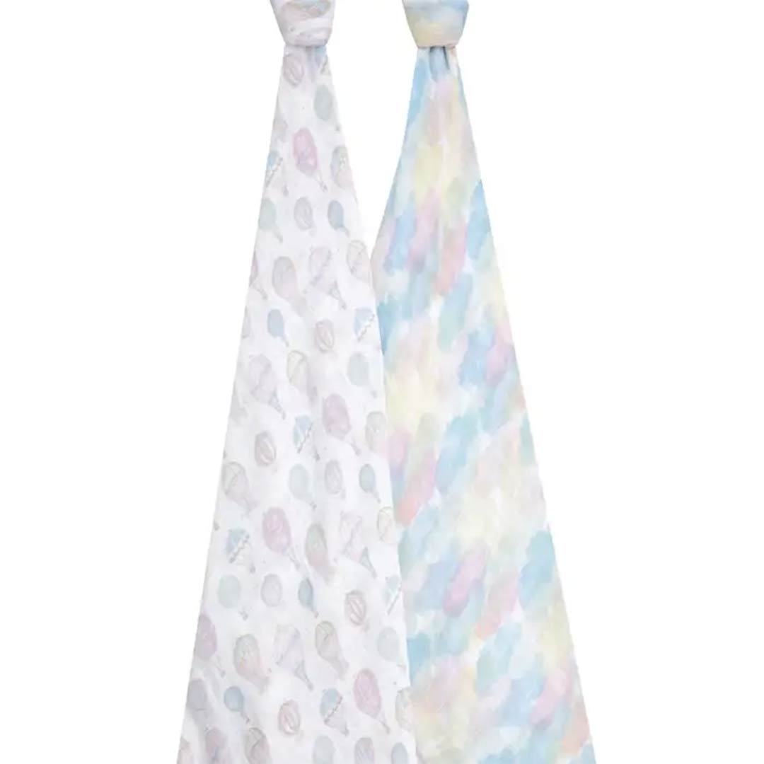aden + anais Large Organic Cotton Muslin Swaddles 2pk - Above The Clouds-Swaddling Wraps-Above The Clouds-One Size | Natural Baby Shower