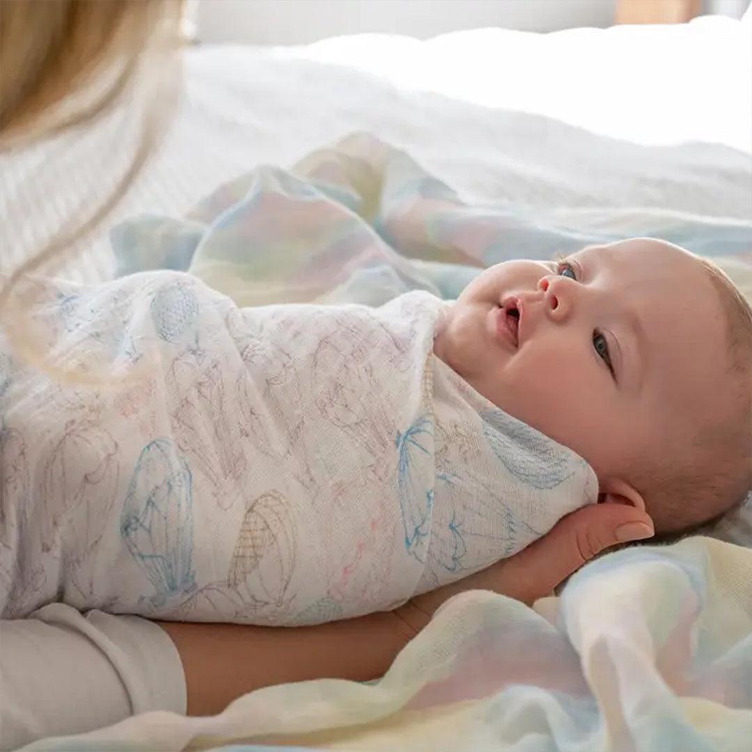 aden + anais Large Organic Cotton Muslin Swaddles 2pk - Above The Clouds-Swaddling Wraps-Above The Clouds-One Size | Natural Baby Shower