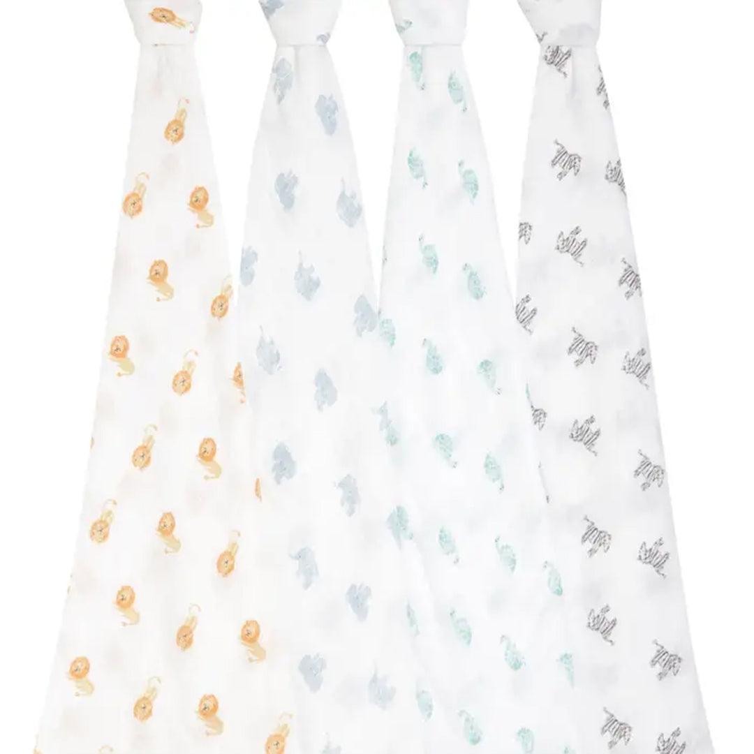 aden + anais Large Organic Cotton Muslin Swaddles 4pk - Animal Kingdom-Swaddling Wraps-Animal Kingdom-One Size | Natural Baby Shower