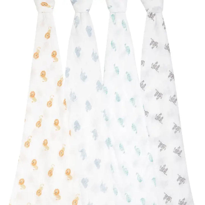 aden + anais Large Organic Cotton Muslin Swaddles 4pk - Animal Kingdom-Swaddling Wraps-Animal Kingdom-One Size | Natural Baby Shower