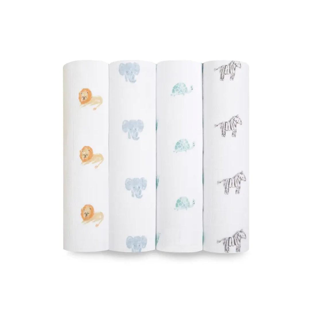 aden + anais Large Organic Cotton Muslin Swaddles 4pk - Animal Kingdom-Swaddling Wraps-Animal Kingdom-One Size | Natural Baby Shower