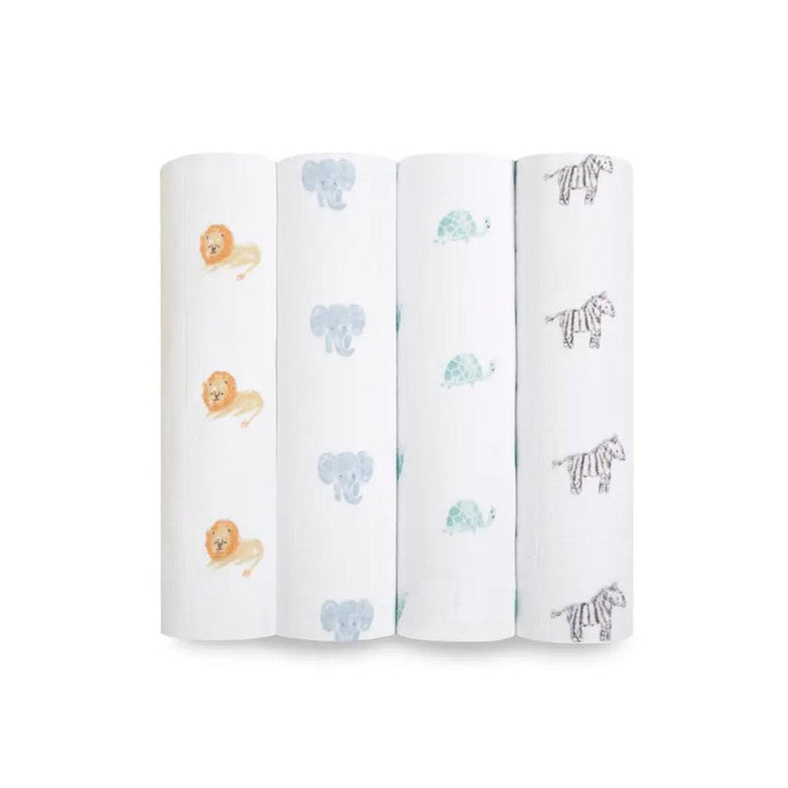 aden + anais Large Organic Cotton Muslin Swaddles 4pk - Animal Kingdom-Swaddling Wraps-Animal Kingdom-One Size | Natural Baby Shower